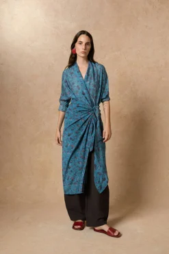 Sophia, island print silk blouse