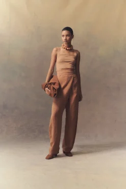 Tanami, terracotta linen and silk pants
