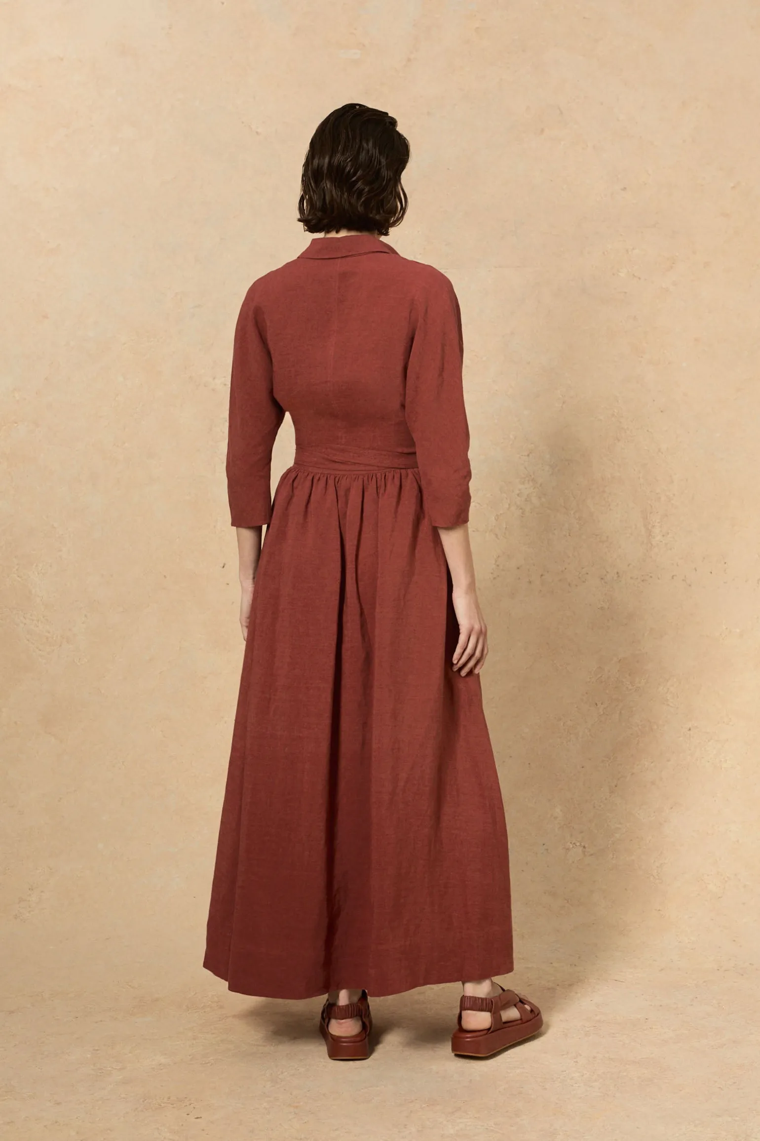 Theresa, red linen shirt