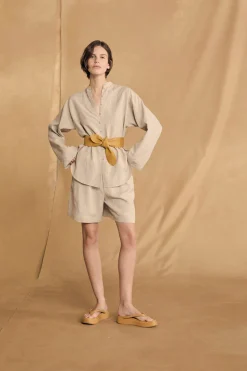 Tilo, gray and brown striped shirt