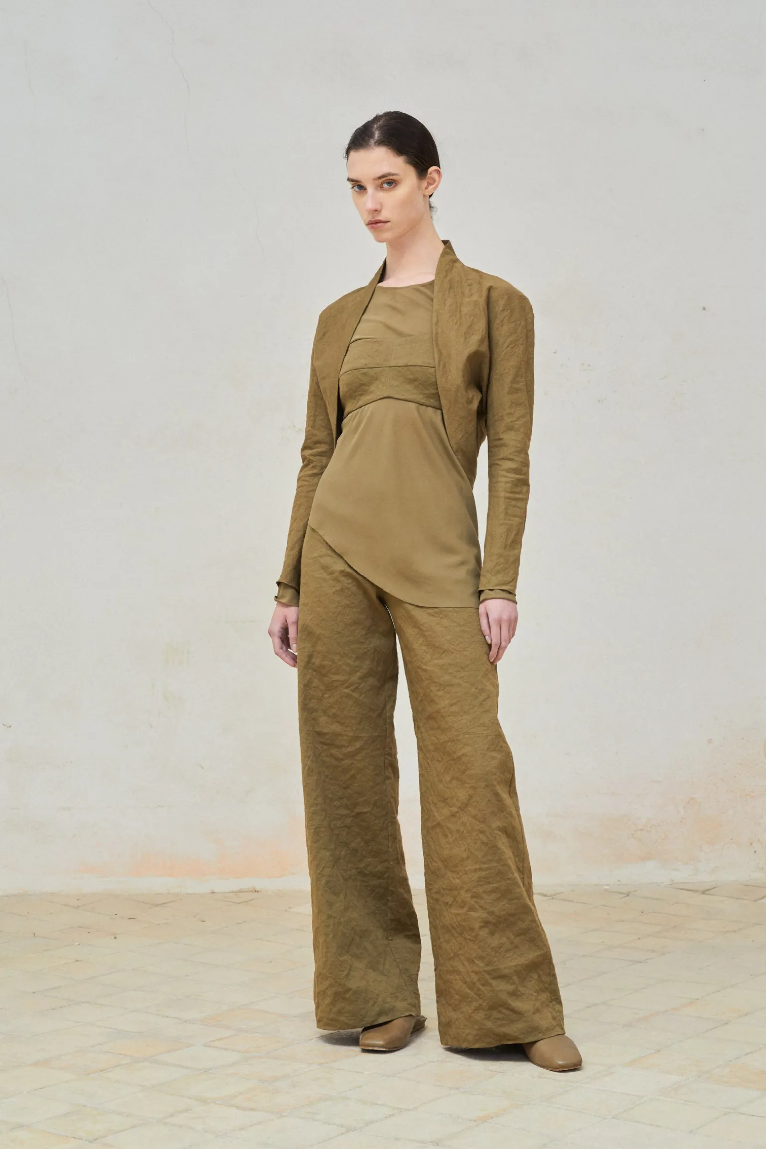 Tourmaline, khaki bustier top