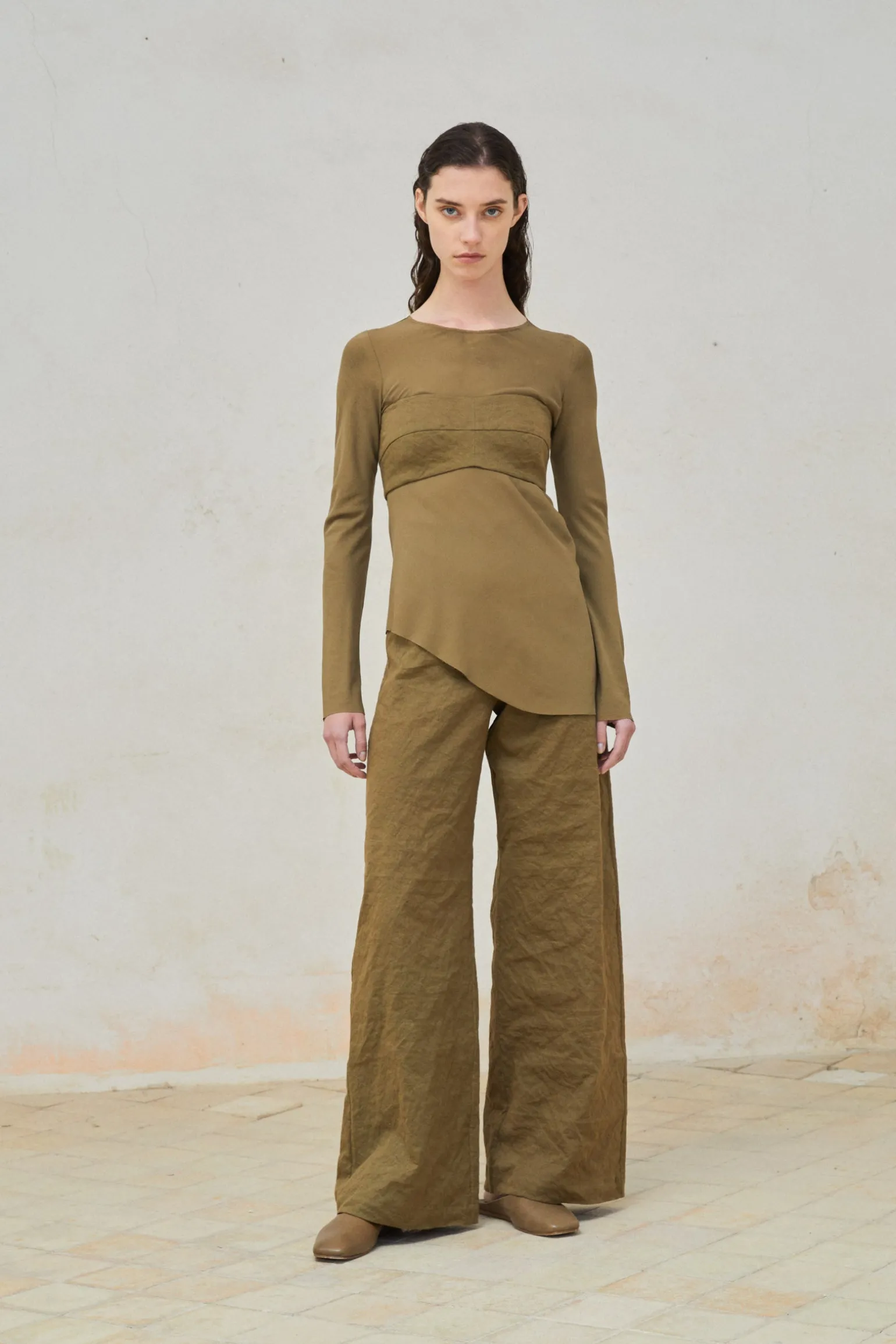 Tourmaline, khaki bustier top
