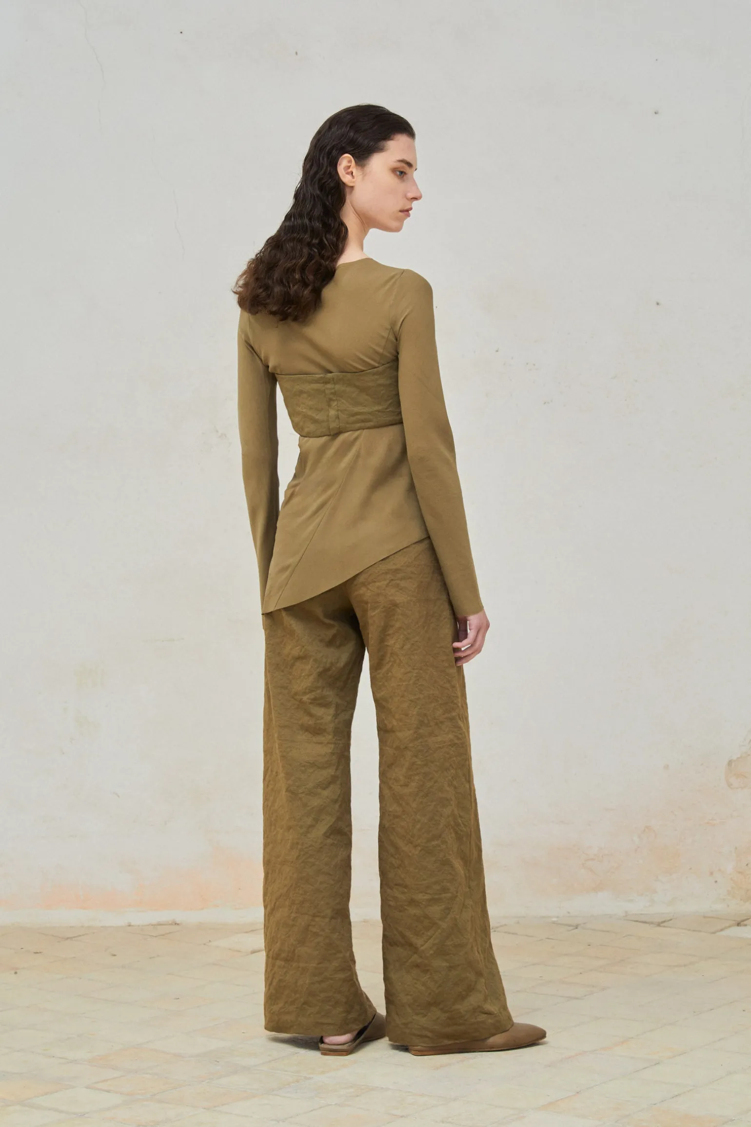Tourmaline, khaki bustier top