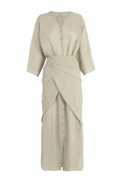 Tramonto, sage green ramie midi dress