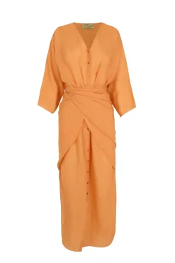 Tramonto, tangerine ramie midi dress