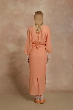 Tramonto, tangerine ramie midi dress