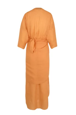 Tramonto, tangerine ramie midi dress