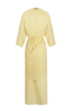 Tramonto, vestido midi de ramio amarillo claro
