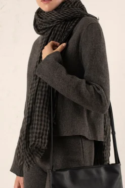 Trevor, gray checked vichy scarf in cashmere and silk