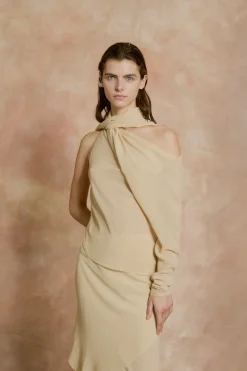 Trouble, beige silk top
