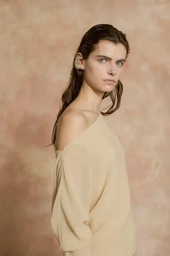 Trouble, beige silk top