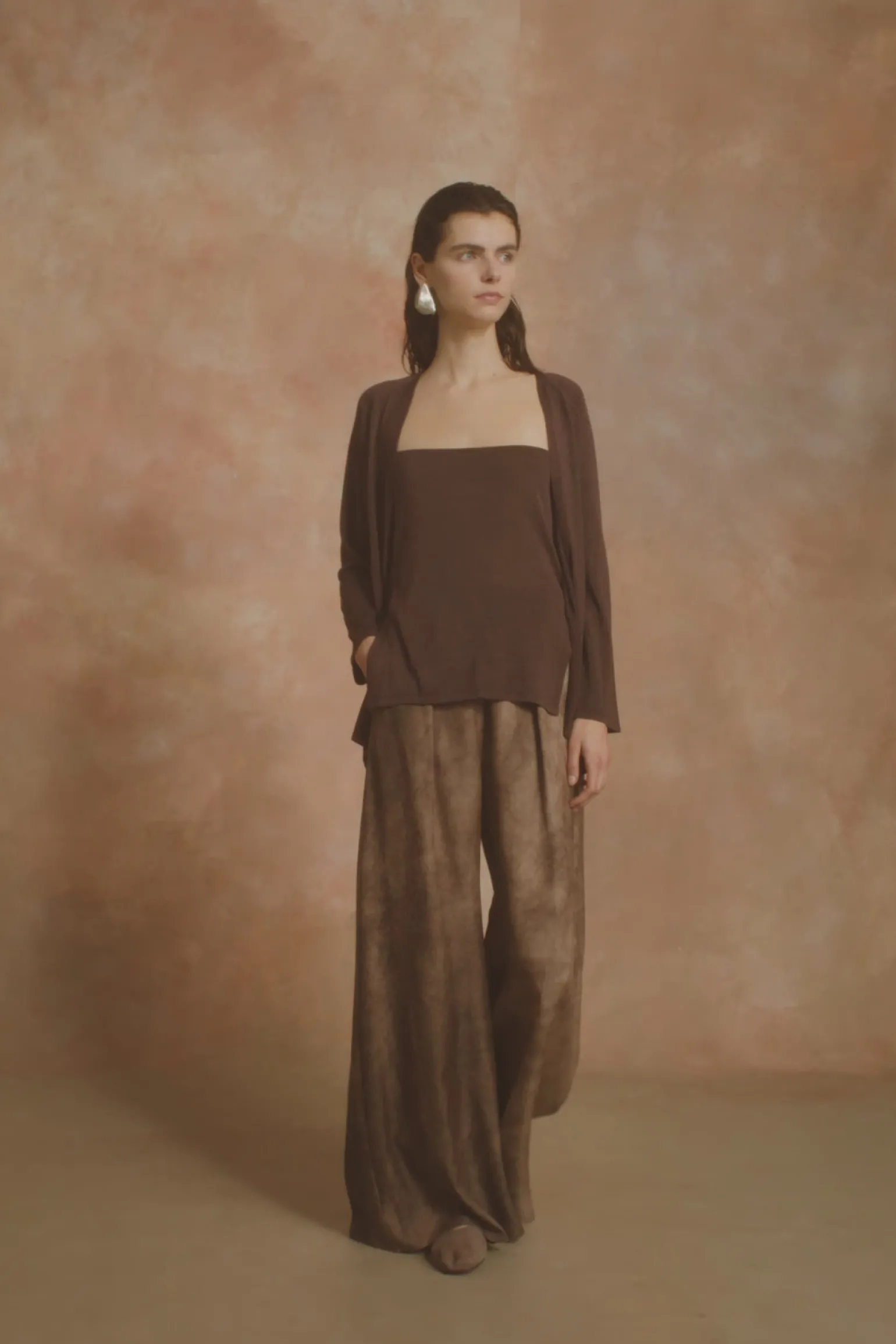 Tussa, aubergine silk knit cardigan