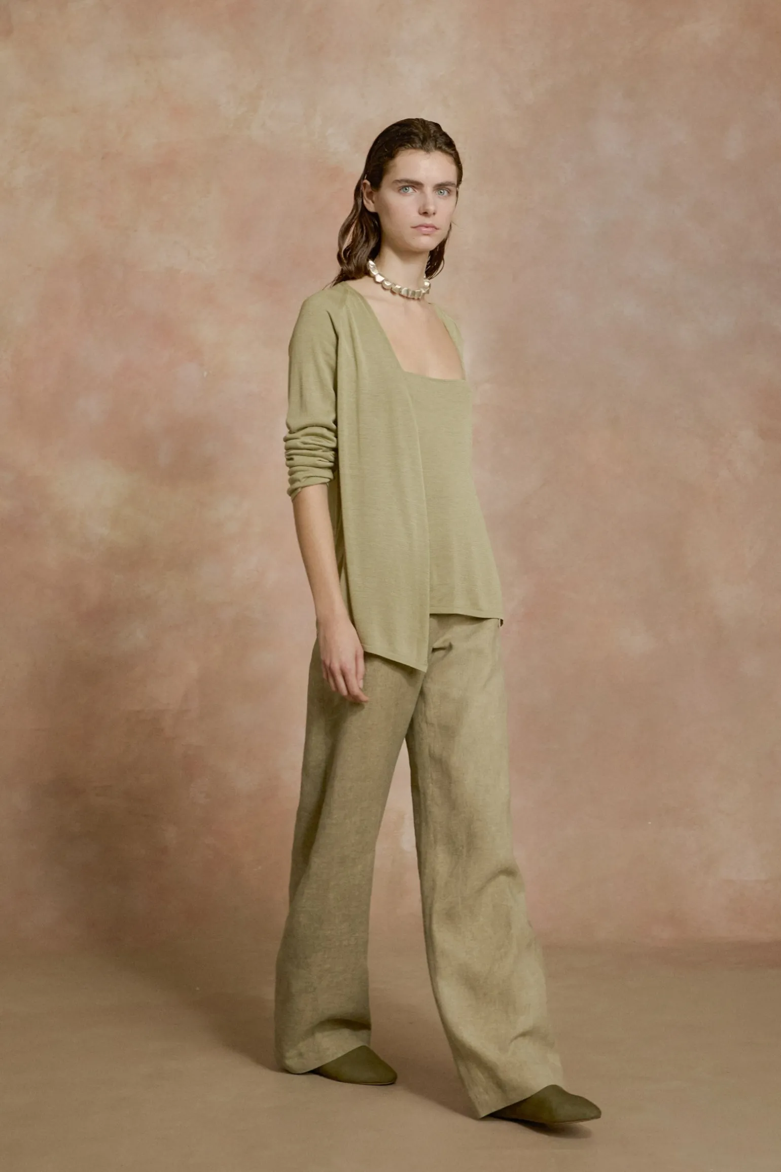 Tussa, green silk knit cardigan