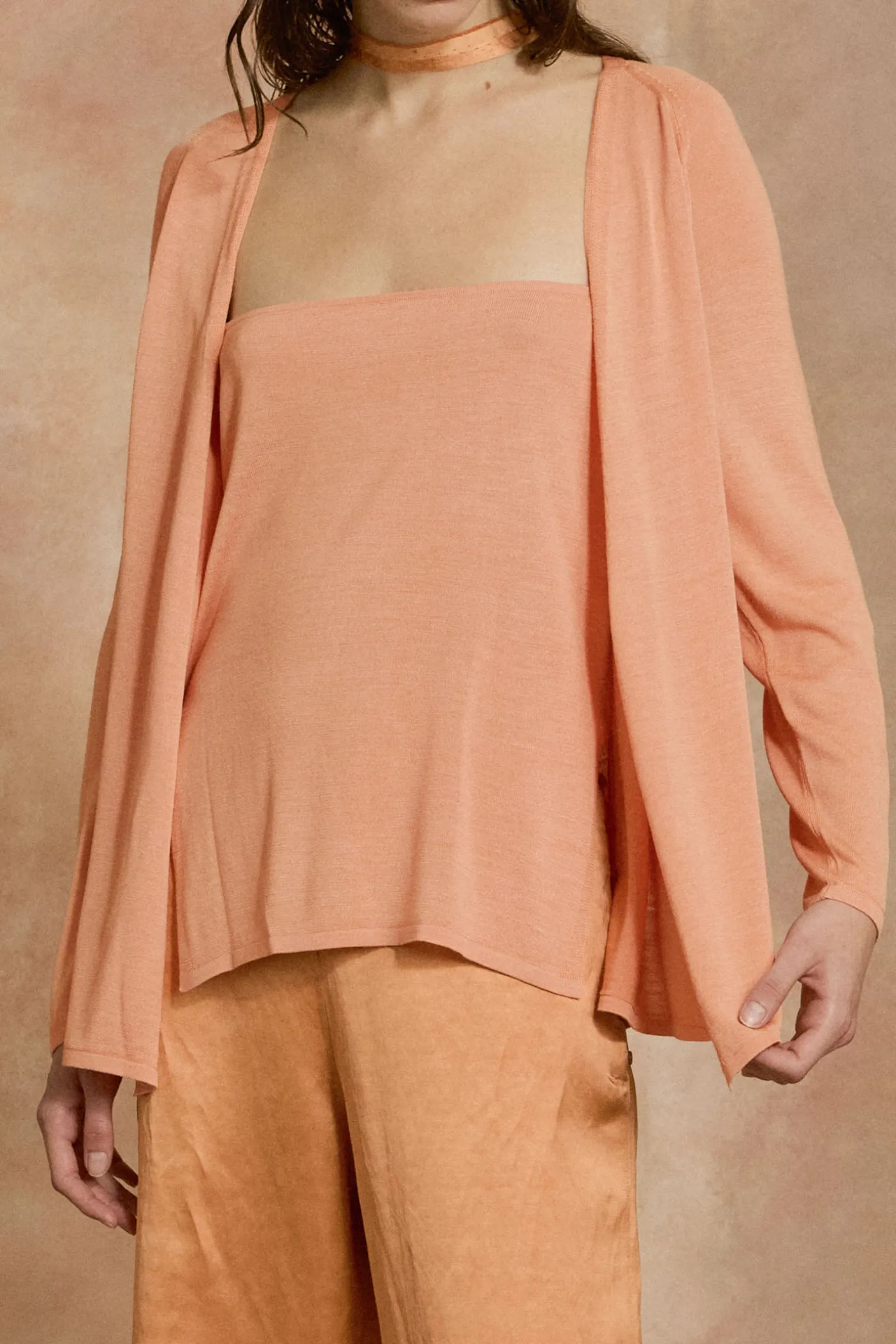 Tussa, tangerine silk knit cardigan