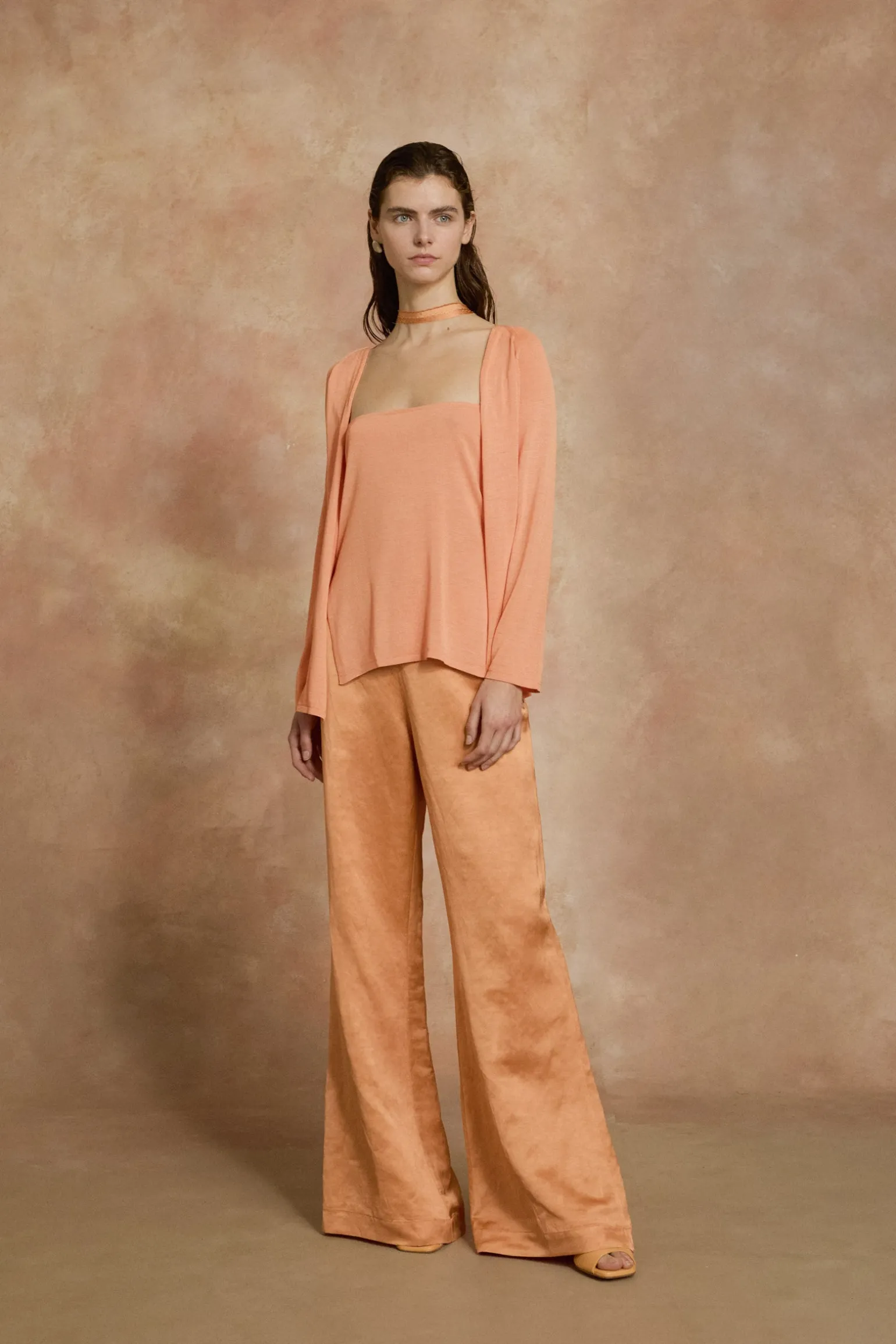 Tussa, tangerine silk knit cardigan