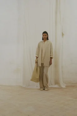 Una, beige melange linen and wool pants