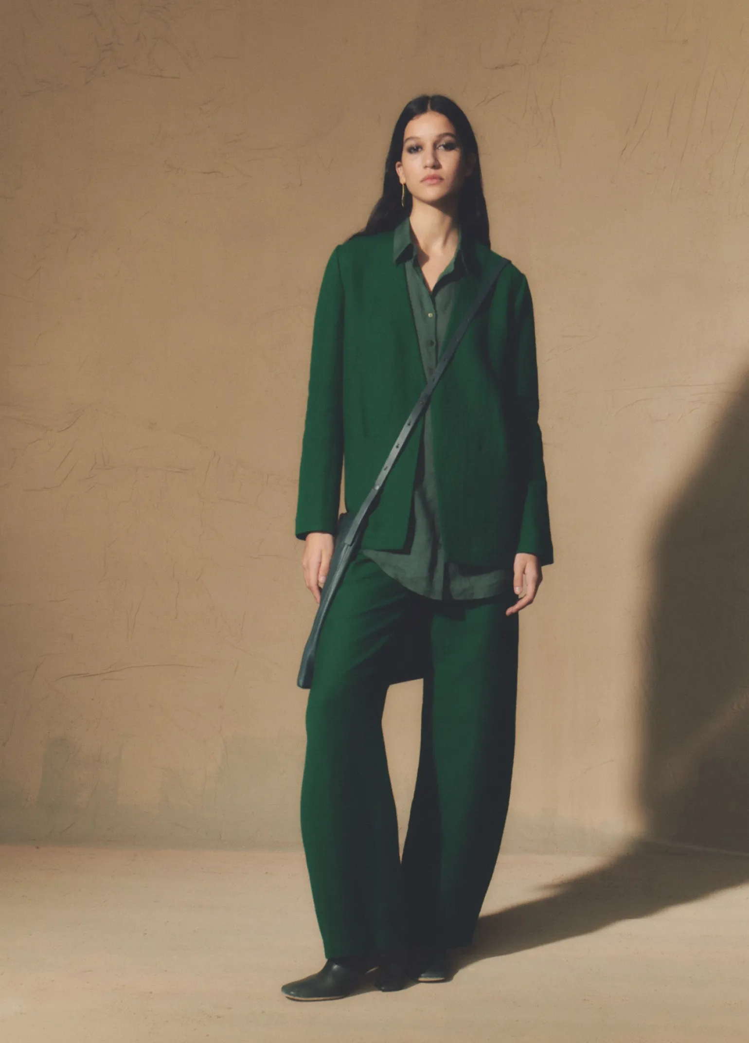Viena, emerald green linen and virgin wool jacket