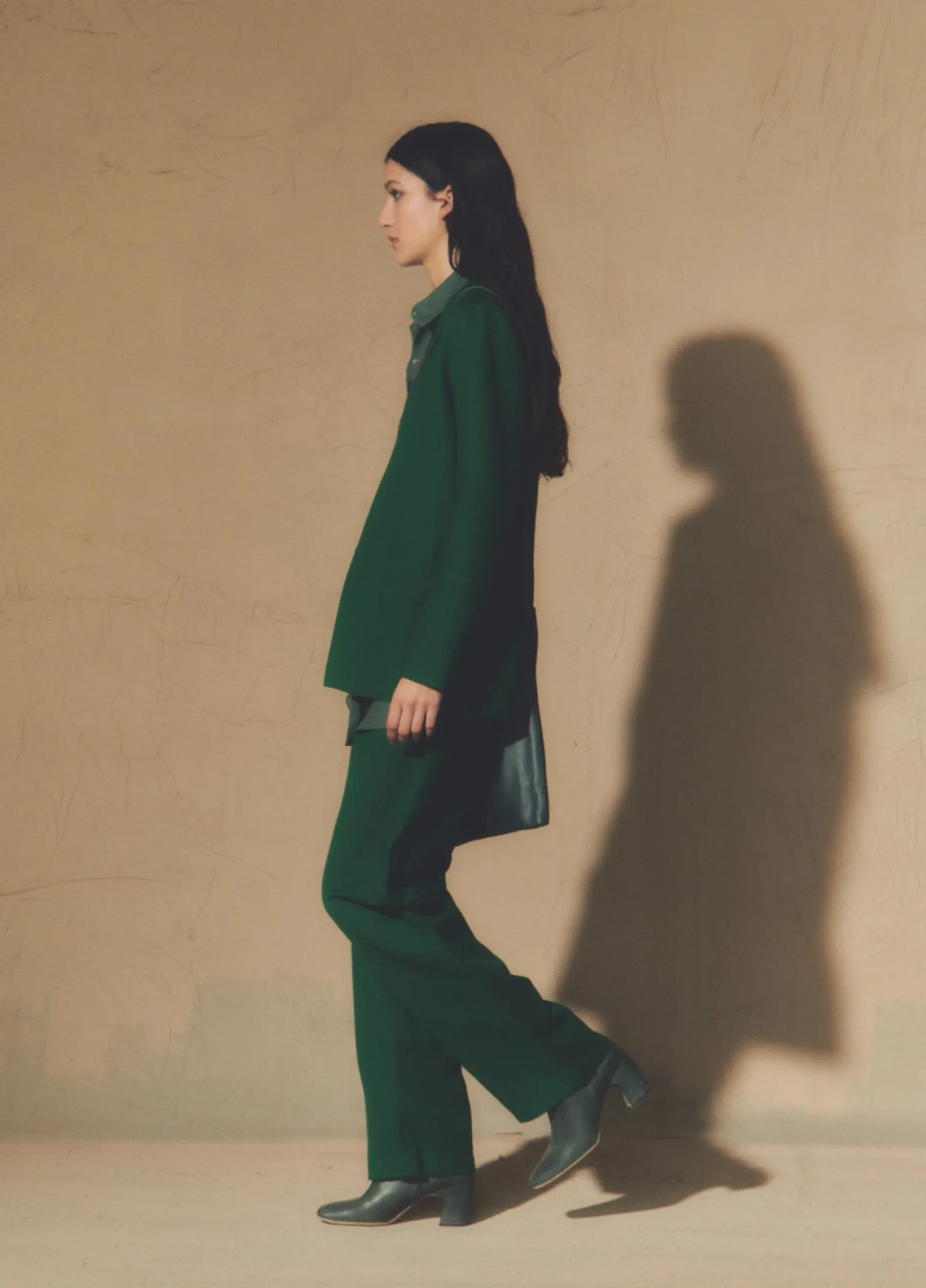 Viena, emerald green linen and virgin wool jacket
