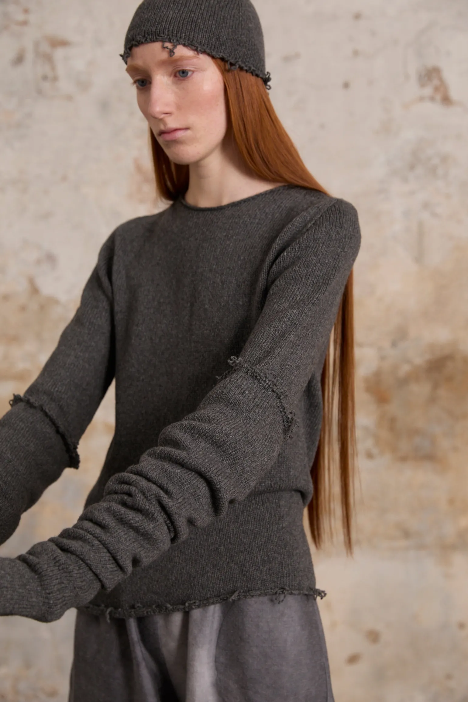 Winter, grey melange wool and cashmere beanie