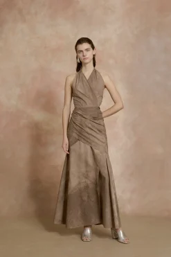 Yoko, fade cocoa halter dress