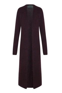 Zakia, burgundy long knitwear jacket in baby alpaca, wool and silk